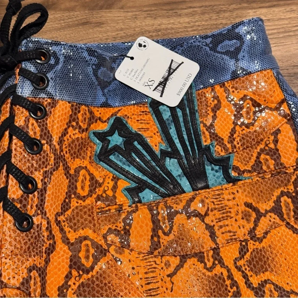 Free People x Dancassab XS Snakeskin Print Carmina Leather Pants Festival NWT